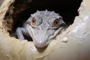 ai gerado bebê água fresca crocodilos Escotilha às Fazenda. foto