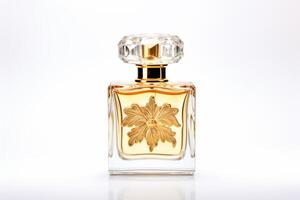 ai gerado amarelo floral perfume spray para mulheres. foto