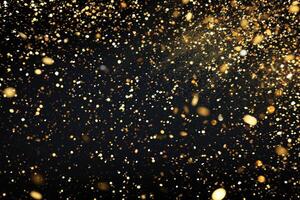 ai gerado festivo ouro confete textura em Preto fundo. foto