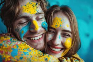 ai gerado sorridente casal dentro amor, abraçando com alegria foto