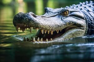 ai gerado retrato do uma água salgada crocodilo dentro daintree floresta tropical, Austrália foto