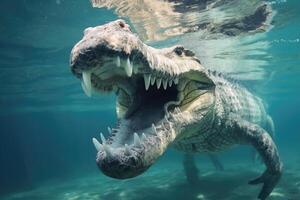 ai gerado crocodilo dentes embaixo da agua foto