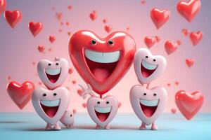 ai gerado adorável 3d dente com vermelho corações foto