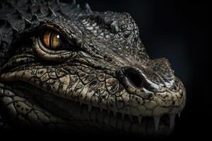 ai gerado crocodilo retrato em Preto fundo foto