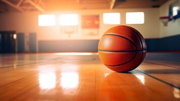 ai gerado escola Academia quebrar, basquetebol em repouso em a chão foto