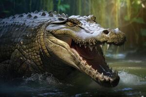 ai gerado água salgada crocodilo nativo para sudeste Ásia e Austrália. foto