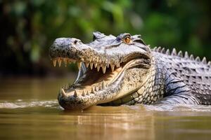 ai gerado retrato do uma água salgada crocodilo dentro daintree floresta tropical, Austrália foto