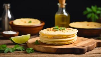 ai gerado delicioso arepas dentro a cozinha foto