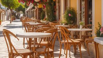 ai gerado verão cafeteria em a rua dentro Grécia foto