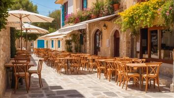 ai gerado verão cafeteria em a rua dentro Grécia foto