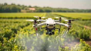 ai gerado zangão moscas e sprays verde plantas dentro a camas foto