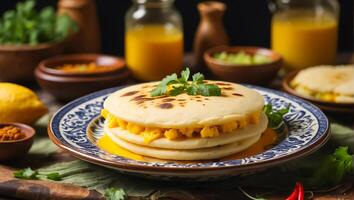 ai gerado delicioso arepas dentro a cozinha foto