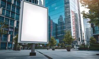 ai gerado em branco rua Painel publicitário em cidade rua. zombar acima do vertical publicidade ficar de pé dentro a rua foto