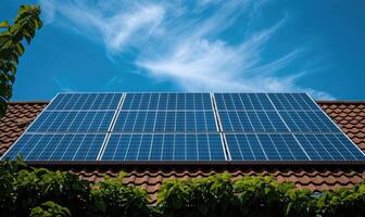 ai gerado solar painéis, fotovoltaica, alternativo eletricidade fonte - conceito do sustentável Recursos foto