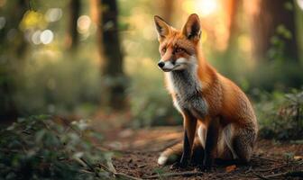 ai gerado vermelho Raposa dentro a outono floresta. lindo selvagem animal dentro natureza. foto