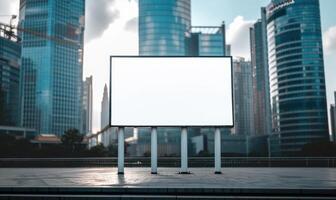 ai gerado em branco rua Painel publicitário em cidade rua. brincar do horizontal publicidade ficar de pé dentro a rua foto