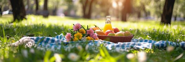 ai gerado piquenique dentro a parque, fundo imagem, generativo ai foto