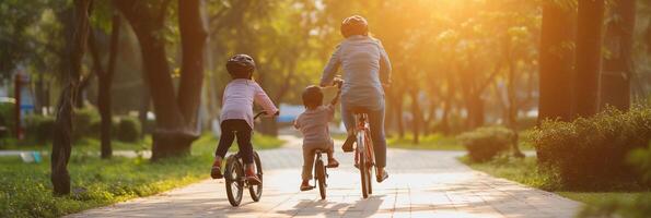 ai gerado renovado ao ar livre Atividades, pessoas noivando dentro ao ar livre Atividades gostar andar de bicicleta, caminhada, ou jogando Esportes dentro a agradável Primavera clima, fundo imagem, generativo ai foto