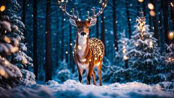 ai gerado fofa veado dentro a inverno floresta foto