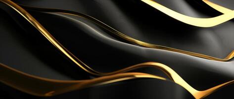 ai gerado 3d realista ilustração do Preto e ouro ondulado luxo fundo, apresentando em camadas ondulado folhas para uma cativante papel de parede Projeto foto