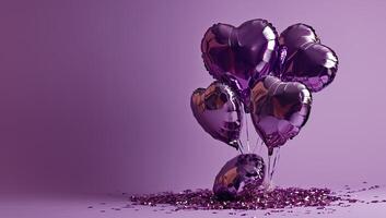 ai gerado roxa coração em forma balões em uma roxa fundo foto
