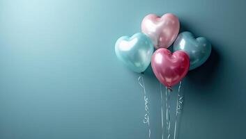 ai gerado dia dos namorados dia fundo com coração em forma balões em azul parede foto