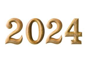 números do ano 2024 fez de madeira isolado em branco fundo foto