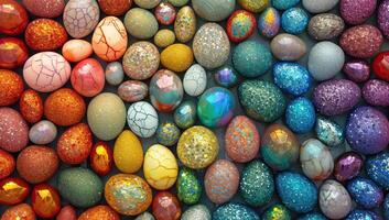 ai gerado uma vibrante coleção do decorado Páscoa ovos foto