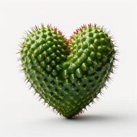 ai gerado coração em forma espinhoso verde cacto plantar em branco fundo foto