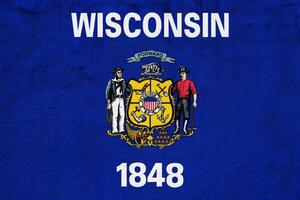 bandeira do Wisconsin EUA Estado em uma texturizado fundo. conceito colagem. foto
