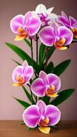 ai gerado vertical disposição para dia dos namorados dia. orquídeas fundo. generativo ai. foto