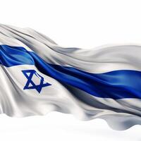 ai gerado israelense bandeira em branco fundo. a bandeira do Israel tremulando dentro a vento em uma branco fundo. foto