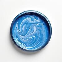 ai gerado azul pintura pode isolado em branco fundo. topo visualizar. pode com azul pintura em uma branco fundo. foto