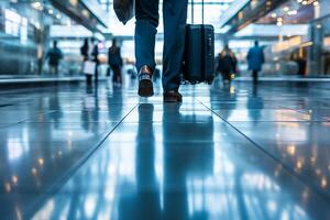 ai gerado profissionais viajando para trabalhar, Incluindo aeroportos foto