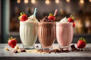 ai gerado descobrir a final trio irresistível milkshakes dentro pequeno, médio ampla generativo ai foto