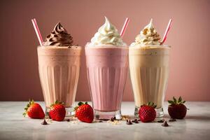 ai gerado descobrir a final trio irresistível milkshakes dentro pequeno, médio ampla generativo ai foto