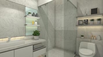 moderno e limpar \ limpo banheiro projeto, 3d ilustração foto