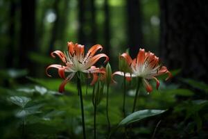 ai gerado floresta lírio flores macro tomada. gerar ai foto