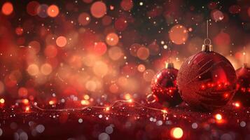 ai gerado brilhando vermelho Natal enfeites conjunto em a abstrato, suavemente borrado fundo, ai gerado. foto