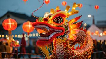 ai gerado chinês Dragão vividamente exibido às uma chinês Novo ano celebração, ai gerado foto