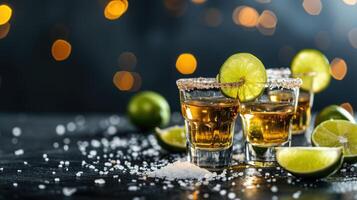 ai gerado a óculos do tequila com Lima fatias em uma mesa, ai gerado foto