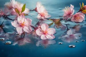 ai gerado Rosa pêssego flores flutuando em água. gerar ai foto