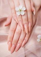 elegante pastel Rosa natural manicure. foto