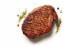 ai gerado grelhado carne de porco ou carne bifes com Pimenta isolado em branco fundo foto
