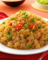 ai gerado delicioso picante quente vegetal frito arroz ai gerado foto