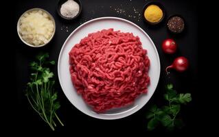 ai gerado fresco picado carne pronto para cozinhando isolado em branco fundo foto