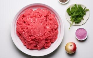 ai gerado fresco picado carne pronto para cozinhando isolado em branco fundo foto