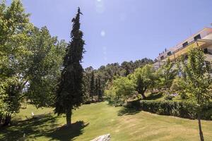 Cazorla, Jaén, Espanha, 27.05.2022 a exterior do a hotel parador de Cazorla, localizado dentro a serra de cazorla. cercado de colinas e natureza. foto