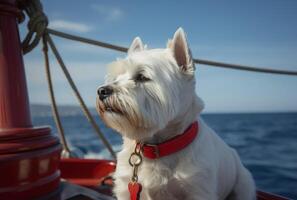 ai gerado cachorro às popa do navio Infelizmente parece Fora mar. gerar ai foto