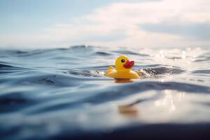 ai gerado borracha Pato flutuando dentro a mar. gerar ai foto